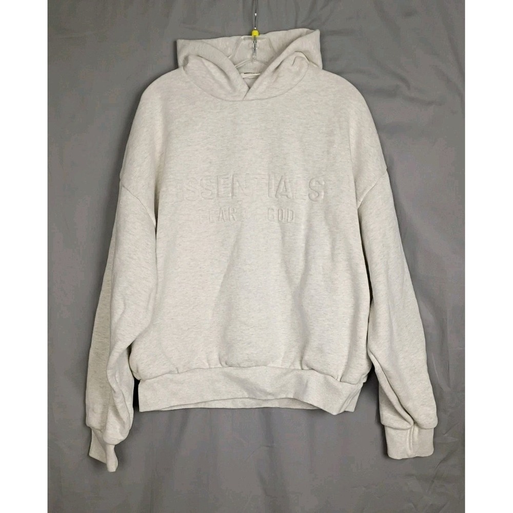 Fear Of God Essentials FW24 Mens Embossed Hoodie Light Oatmeal Large L